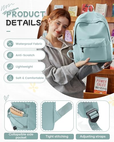 Light Blue Backpack for School, Small High School Bookbag Back Pack for Teens Girls Boys, College Backpack Book Bag for Women Men, Mini Simple Daypack Backpack Mochilas Escolares para Adolescentes - color: Light Blue