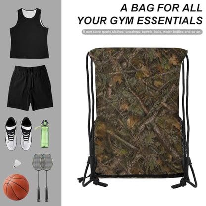 Camo Drawstring Backpack Gym Bag With Shoe Compartment String Bag Sport Beach Swimming Sackpack For Women Men - color: Camo