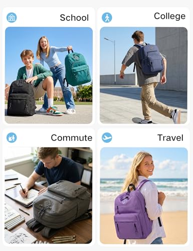 VASCHY School Backpack for Men,Two Compartments Daypack Bookbag Schoolbag for High School Teen Boy Girls/College/Work/Travel Women Black - color: Black