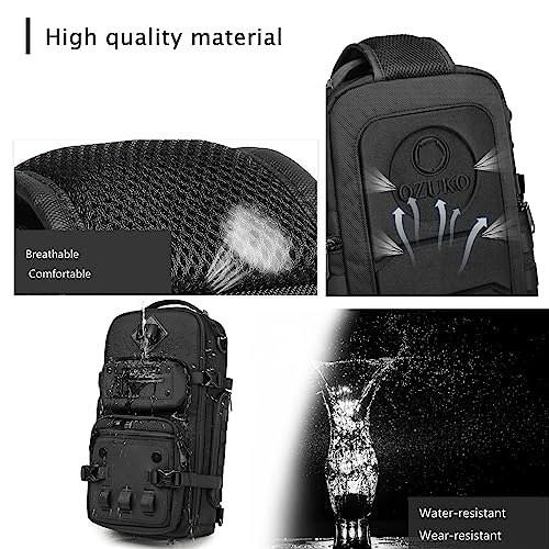 OZUKO Tactical Backpack Chest Sling Bags for Men, Waterproof Crossbody Shoulder Daypack for Outdoor Walking Hiking Trekking (Military) - color: Military