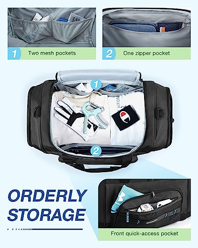 BAGSMART 4-IN-1 Gym Bag for Women Men, TSA Lightweight Duffle Bag for Travel with Shoe Compartment & Wet Pocket, 22L/30L/38L Tactical Backpack with 40oz Water Bottle Holder - color: L-Black