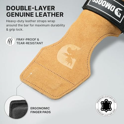 DMoose Fitness Weight Lifting Hooks (Pair) for Deadlifts, Pull Ups, Rows & Shrugs - Anti-Rip Nylon Strap Hand Grips with Thick Wrist Padding - Heavy Duty Wrist Straps for Weightlifting & Gym Workouts - color: Brown Lifting Grip