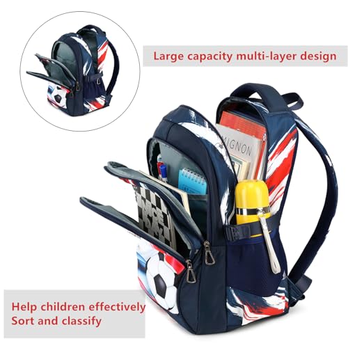 mezhsa Boys Backpack Kids Bookbag Durable Elementary Middle School Bags Soccer 18in (white) - color: White