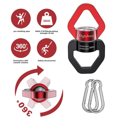 2 Pack Swivel Hook for Swing, 35KN Swing Spinner, Aluminium Alloy Swing Swivel for Children's Swing,Aerial Yoga,Web Tree Swing,Hanging Hammock Indoor Outdoor(Black-Red with 4 Carabiners) - style: Black Red-2 Pack with 4 Carabiners