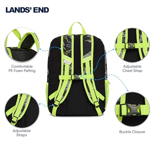 Lands' End Unisex Kids Medium ClassMate Lightweight Durable Elementary School Backpack, Black Highlight - color: Black Highlight
