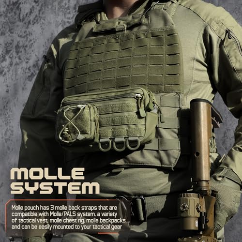 Molle Admin Pouch for Tactical Backpack, EDC Tool Pouch Organizer, Tactical Admin Pouch Molle, Belt Zipper Utility Waist Bag, Horizontal Phone Pouch with US Flag Patch - color: Army Green