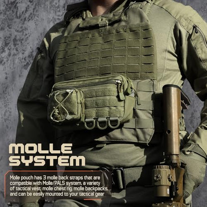 Molle Admin Pouch for Tactical Backpack, EDC Tool Pouch Organizer, Tactical Admin Pouch Molle, Belt Zipper Utility Waist Bag, Horizontal Phone Pouch with US Flag Patch - color: Army Green