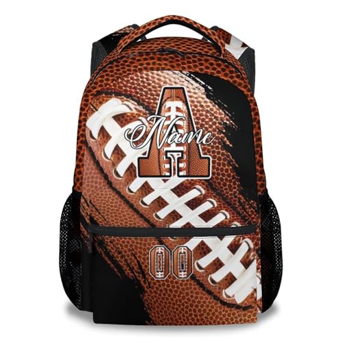 Mercuryelf Personalized Boys Backpack - Custom Monogram Football Bookbag for Kids/Player/Team/Men with Adjustable Straps - color: Brown