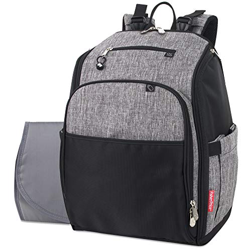 Fisher Price Diaper Bag Backpack with Changing Pad and Stroller Straps, Grey, Large