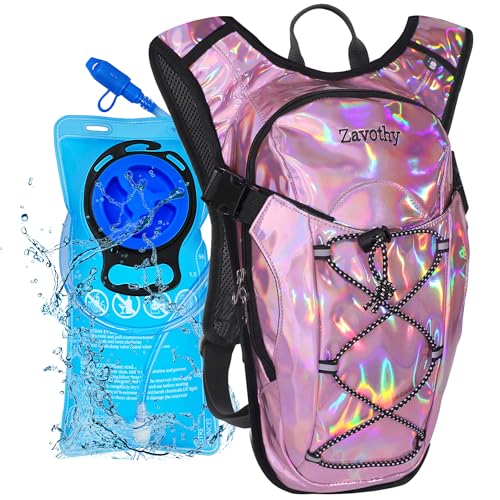 Reflective Hydration Backpack, Hydration Pack - Water Backpack with 2L Hydration Bladder, Essential for Festivals - Rave Hydration Pack for Hiking, Running, Cycling, and Festivals - color: Pink