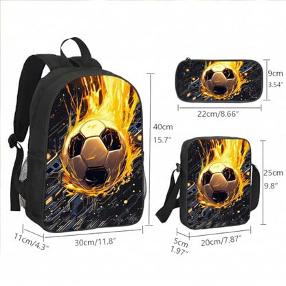 3-Pieces Backpack Set, Themed Backpack for Soccer – Multifunctional Large Capacity Daypack with Lunch Bag & Case for Daily Life - style: Soccer
