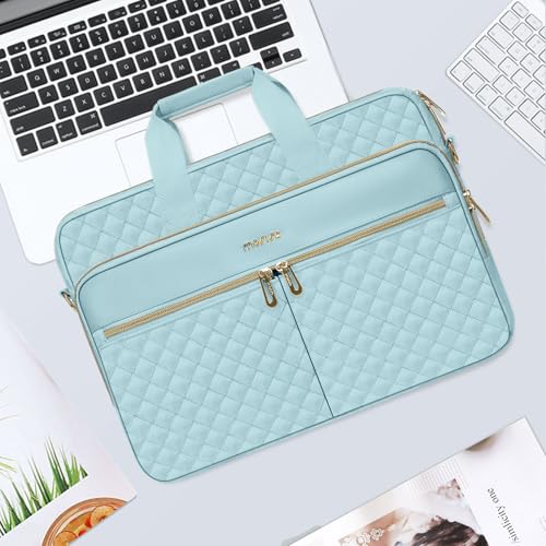MOSISO 15-16 inch Laptop Bag, Laptop Briefcase Messenger Compatible with MacBook Pro 16/Air 15, HP, Dell, Lenovo, Square Quilted Computer Bag Work Office Business with 3 Pockets&Strap, Ice Blue - color: Ice Blue, size: 16 inch