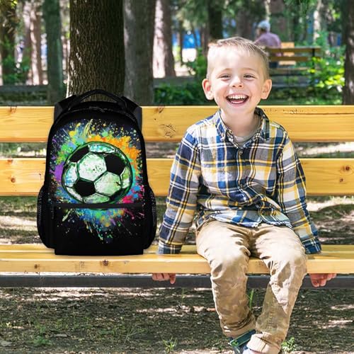 Boys School Backpack Kids Soccer Backpacks Bookbag Back to School Supplies, Black Large Capacity Cool Sport Back Pack for Kindergarten Elementary Middle (17 Inches) - color: Color 3