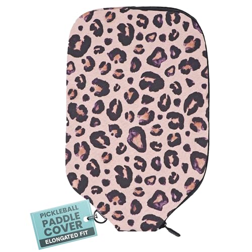 Palms-O-Aces Pickleball Paddle Cover | Canvas Padded Pickleball Paddles Sleeve with Zipper | Lightweight Protective Paddle Case for Standard Paddles | Paddle Cover Accessory - color: Pink Leopard, size: Elongated - 12.75" x 8"