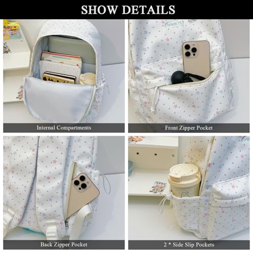 Cute Aesthetic Backpack Y2K Simple Heart Star Print Kawaii Backpacks Travel Laptop Rucksack Backpack for Women (Blue) - color: Blue
