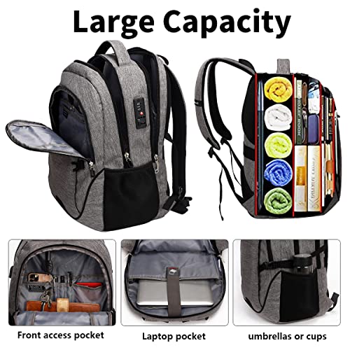 SHRRADOO Anti Theft Laptop Backpack Travel Backpacks with Combination Lock for Women Men College Backpack Computer Bag Fits 17 Inch Laptop,Grey - color: Grey
