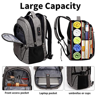 SHRRADOO Anti Theft Laptop Backpack Travel Backpacks with Combination Lock for Women Men College Backpack Computer Bag Fits 17 Inch Laptop,Grey - color: Grey