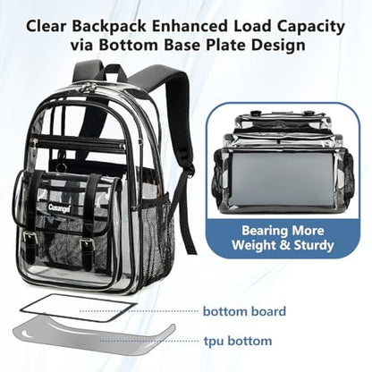 Cusangel TPU Clear backpack for Girls women,18" See Through Heavy Duty Bookbag,warehouses, school and other security check locations (Black) - color: Black-18in