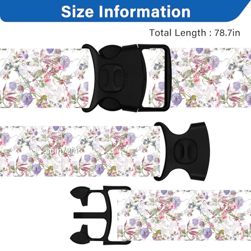 Luggage Straps for Suitcases, Travel Adjustable Belt with Quick Release Buckle, Heavy Duty Nylon Bag Packing Strap, Unique Bright Identifiers Business Travel Accessories (2 Pack) - Purple Flowers - color: Light Purple