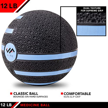 JFIT Dual Texture Medicine Ball – Weighted Exercise Ball for Strength, Core & Functional Fitness Training - style: 12lb