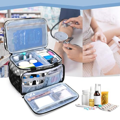 LUXJA 2 Layers Medicine Bag with Detachable Divider, Pill Bottle Organizer Suitable for Home or Travel Use, Gray Dots - color: Polka Dots