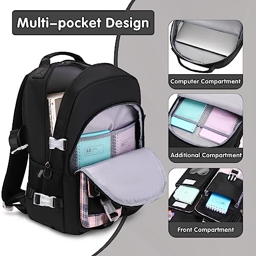 ACESAK Backpack for Girls - Bookbag Backpacks Schoolbag for Girls Kids Teen Women Casual Travel Daypacks - School Bag Elementary Middle School College Cute Backpack with Lunch Box (Black) - color: Black