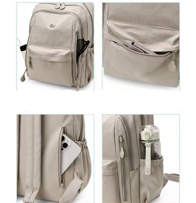 Casual Backpack, Multi-Pocket Design with Front Zipper Compartment (Light khaki) - color: Light Khaki