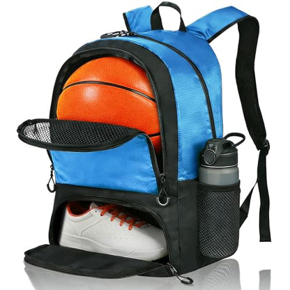 Basketball Bag Backpack with Ball & Shoes Compartment,Basketball Equipment Bags for Basketball, Soccer, Volleyball, Travel - color: Blue