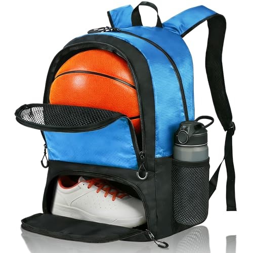 Basketball Bag Backpack with Ball & Shoes Compartment,Basketball Equipment Bags for Basketball, Soccer, Volleyball, Travel - color: Blue
