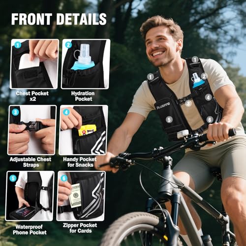 Running Vest for Women Men, Running Hydration Vest with 500ml Soft Flask & Touch-Screen Phone Pocket, Reflective Lightweight Hydration Backpack for Hiking with Adjustable Chest Waist Straps - size: X-Small-Small (Chest 25"-33")