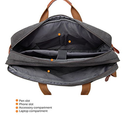 CoolBELL Convertible Backpack Messenger Shoulder bag Laptop Case Handbag Business Briefcase Multi-functional Travel Rucksack Fits 15.6 Inch Laptop For Men/Women (Cancas Dark Grey) - color: Dark Grey, size: 15.6 Inches