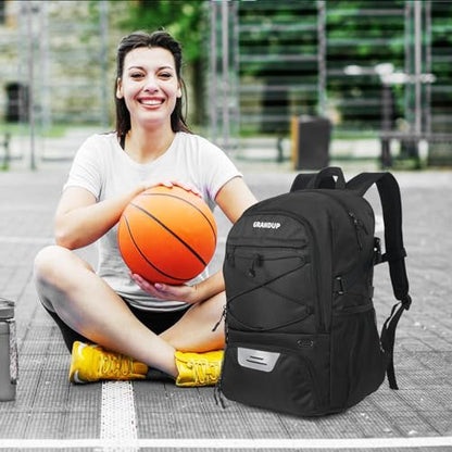 GRANDUP Basketball backpack with ball and shoes compartment Fit Volleyball, soccer, Swim, Gym, Travel, and School, large capacity sports training equipment bags - color: Balck Honeycomb