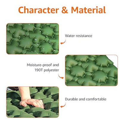 Amazon Basics Camping Sleeping Pad with Quick-Inflate Built-in Foot Pump, Water Resistant, Ultralight, Portable for Hiking and Backpacking, Olive Green