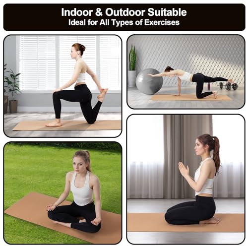 StrongTek Eco-Friendly Cork Yoga Mat, 7mm Thick, 72"x24", Cork+TPE, 2 lbs, Non-Slip, Lightweight & Cushioned Mat for Hot Yoga, Pilates & Home Fitness, Durable Surface with Natural Grip and Carry Strap