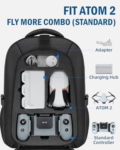 PEKREWS Atom 2 Case, Large Capacity Backpack for Potensic Atom 2/SE/3-Axis/LT, Expandable Travel Drone Bag Fits 15.6 Inch Laptop and Fly More Combo (Not Compatible with RC PTD 1 Remote Controller)