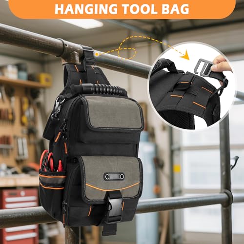 Electrician Tool Pouch Bag, Zippered HVAC Tool Organizer with Ergonomic Handle and Shoulder Strap for Maintenance Repair Technicians, Black (Patent Pending) - color: Black