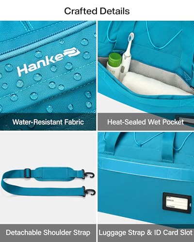 Hanke Gym Bag for Men Women, Expandable 45L-55L Large Capacity Travel Duffle Bag, 3-in-1 Weekender Backpack with Shoe Compartment & Wet Pocket, Durable Water-Resistant, Caribbean Blue - color: Caribbean Blue