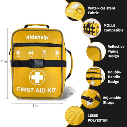 520 Pieces Premium First Aid Kit - Large Emergency Medical Kit for Survival, Car, Home, Travel, Camping, Backpack, Hiking, School (Yellow) - color: Yellow