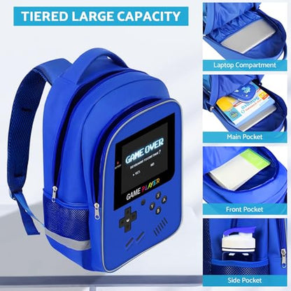 TILYTADLY School Backpack For Boys - Gamer Boys Backpack For Kids Children Teens Elementary Middle School - Ages 6-18，17″ - color: 2-blue-backpack Only