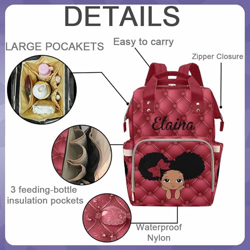 Newcos Personalized Afro Princess Diaper Bag Backpack with Name Custom Mommy Nursing Baby Bags for Women,Customized Red Large Nappy Bags - color: 230112-15