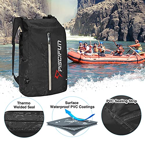 Piscifun Dry Bag Waterproof, Lightweight Dry Backpack Roll-Top Sealed with Waist Pouch and Phone Case Keeps Gear Dry Inside for Kayaking, Boating - color: Black, size: 30L