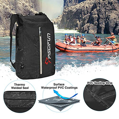 Piscifun Dry Bag Waterproof, Lightweight Dry Backpack Roll-Top Sealed with Waist Pouch and Phone Case Keeps Gear Dry Inside for Kayaking, Boating - color: Black, size: 20L