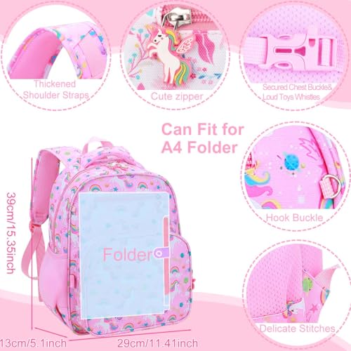 RHCPFOVR Kids Backpack for Girls - Girls Backpack 3-8 Ages Unicorn for Kids 15 Inch School Bookbag for Kindergarten Elementary School Bookbag for Girl 1st 2nd Grade - style: Pink Starry Unicorns