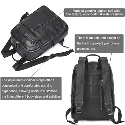 LUUFAN Genuine Leather Backpack for Men, Casual Weekender Backpack Multi Pockets 15.6 Inch Laptop Bag for Travel Business Outdoor, Black - color: 8015h-black