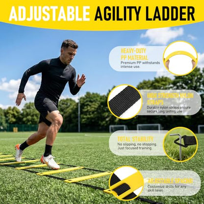 Agility Ladder,Soccer Training Equipment Set,20ft Speed Ladder,4 Agility Hurdles,Football Basketball Training Equipment,Football Accessories for Kids Youth Adults | Footwork, Speed & Agility Training - color: Yellow