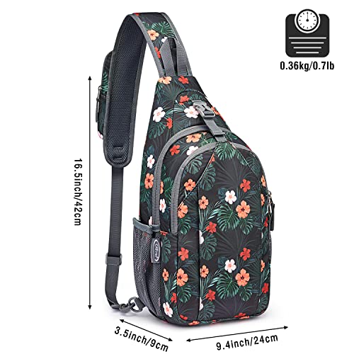 G4Free Sling Bag for Men and Women, RFID Blocking Crossbody Bag, Lightweight Sling Backpack for Travel, Hiking, Walking and Daily Use - color: Black Base Flora