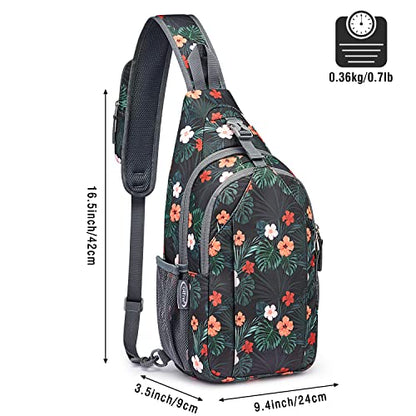 G4Free Sling Bag for Men and Women, RFID Blocking Crossbody Bag, Lightweight Sling Backpack for Travel, Hiking, Walking and Daily Use - color: Black Base Flora