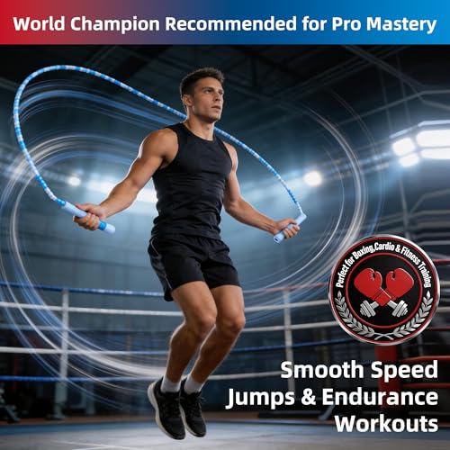 YUEDONG Beaded Jump Rope for Fitness, Adjustable Jump Rope with 19.5cm Extra-Long Anti-Slip Handles, Lightweight TPU Beaded Rope for Adults, Cardio, Exercise, Freestyle and Endurance Training - color: Green