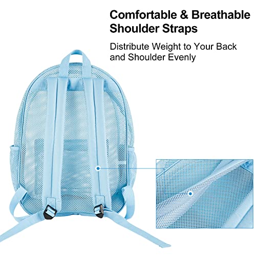 COVAX Heavy Duty Mesh Backpack, See Through College Backpack with Padded Shoulder Straps for Commuting, Swimming, Travel, Beach, Outdoor Sports (Blue) - color: Blue