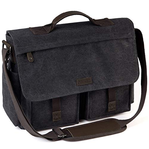 Messenger Bag for Men,VASCHY Vintage Water Resistant Canvas Satchel 14 15.6 17inch Laptop Briefcase - color: 17inch-gray